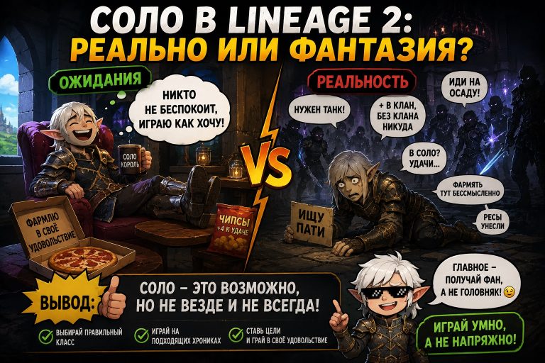 Соло-игра в Lineage 2: реально ли играть без клана и постоянной пати